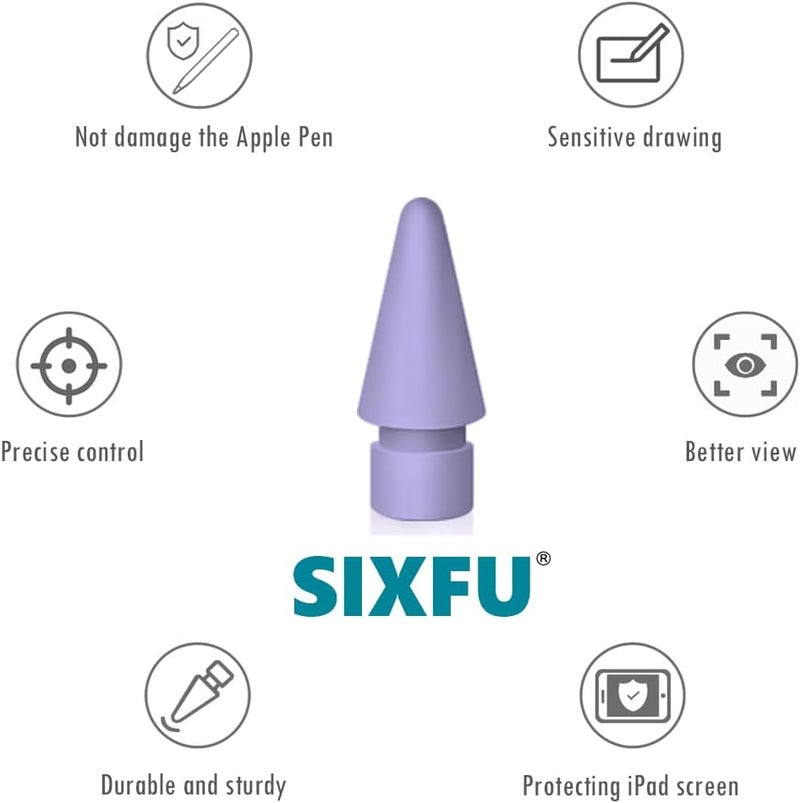 SIXFU 6 Pack Tips for Apple Pencil tip, Apple Pen Tip Compatible with iPad Pencil Tip with Cover Case for Apple Pencil Pro/USB-C/ 1st Gen/ 2nd Generation iPencil(Purple) - Image 4